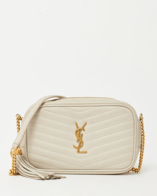 Saint Laurent White Chevron Grain De Poudre YSL Mini Lou Chain Crossbody Bag GHW