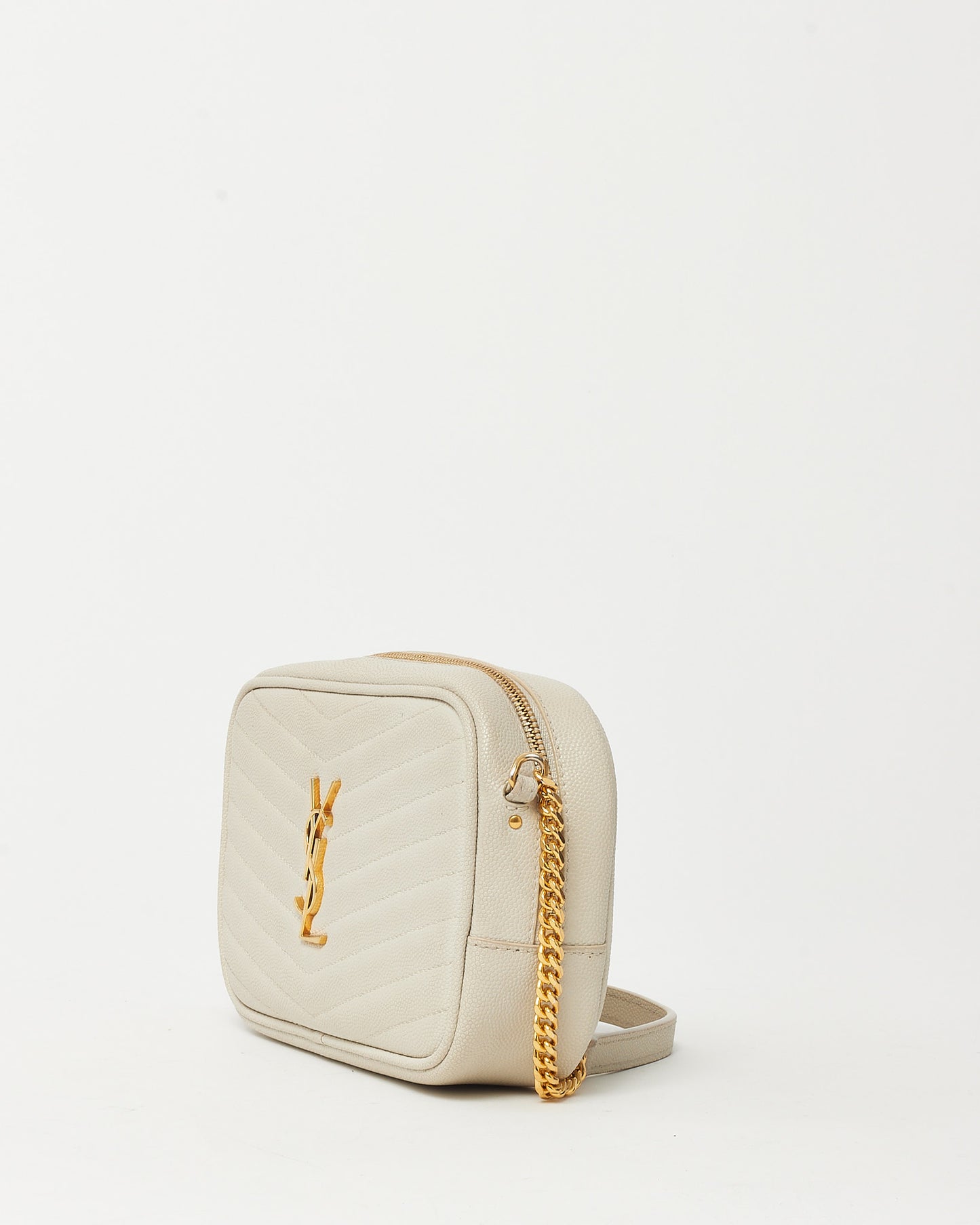 Sac bandoulière chaîne mini Lou YSL Saint Laurent rose poudré chevron grain de poudre SHW