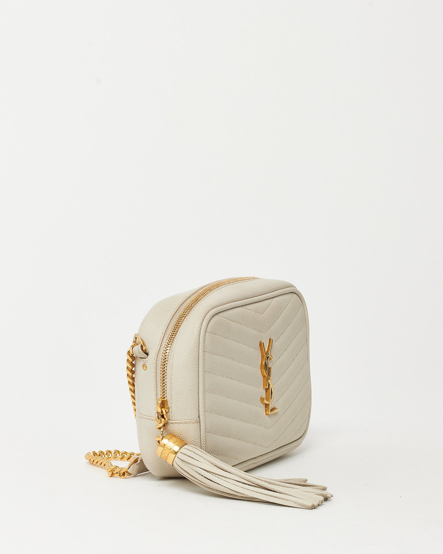 Sac bandoulière chaîne mini Lou YSL Saint Laurent rose poudré chevron grain de poudre SHW