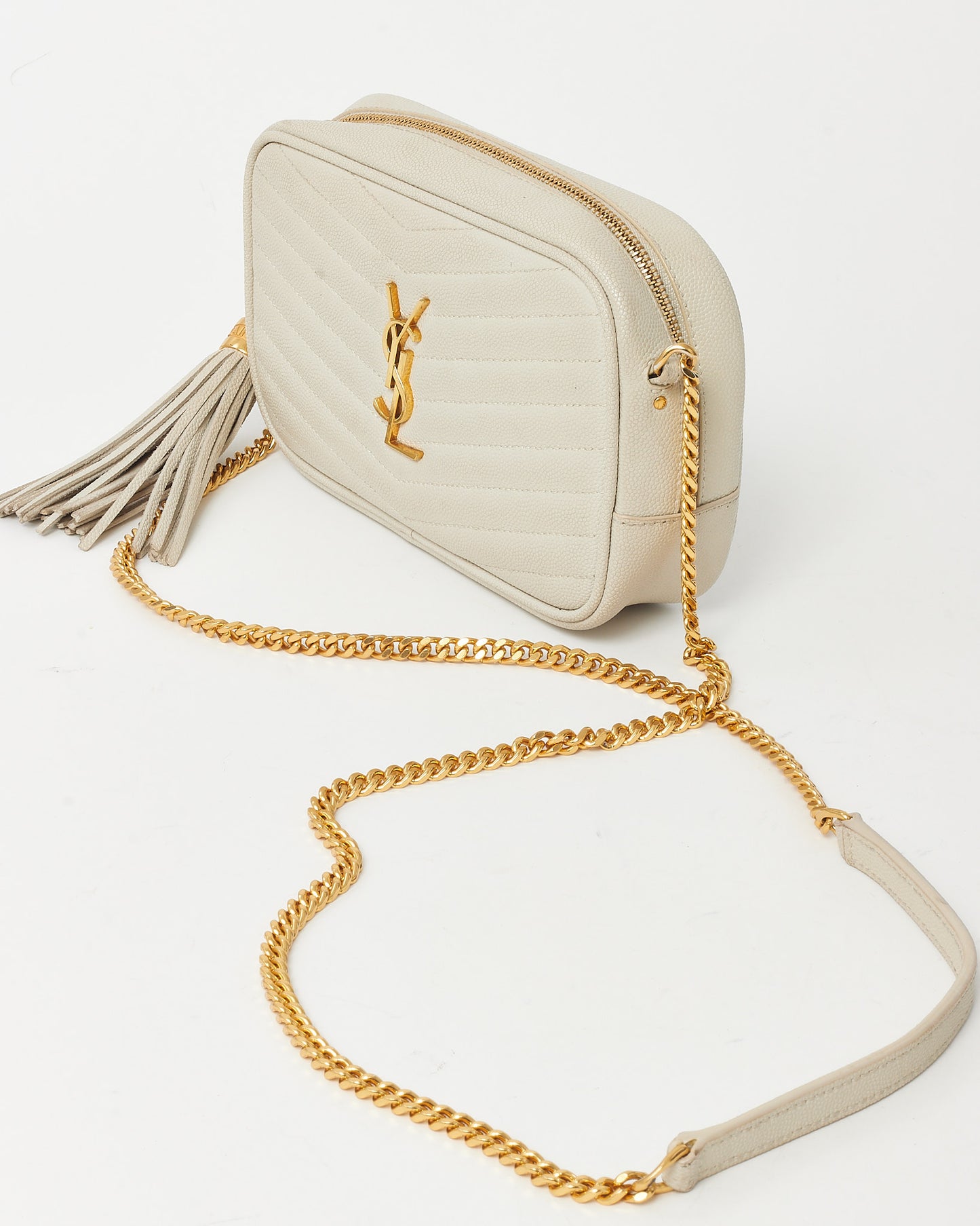 Sac bandoulière chaîne mini Lou YSL Saint Laurent rose poudré chevron grain de poudre SHW