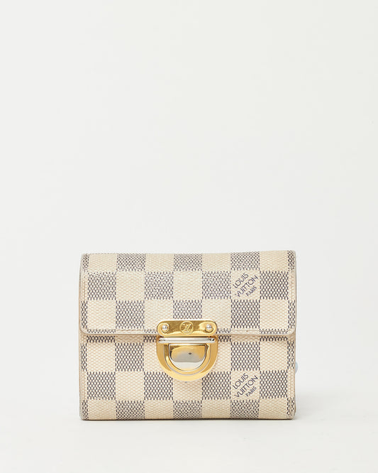 Portefeuille compact Louis Vuitton Damier Azur en toile enduite modèle Viennois