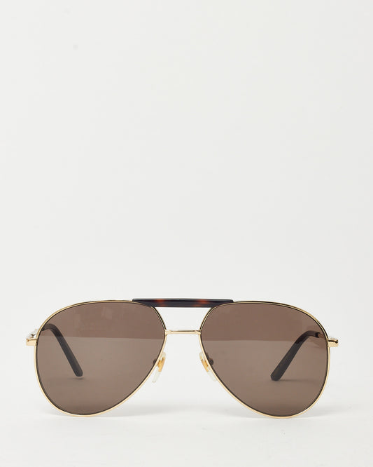 Gucci Gold and Brown GG0242S Aviator Sunglasses