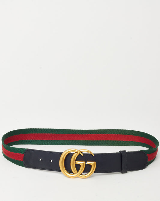 Gucci Black Leather and Red/Green Web Canvas GG Marmont Wide Belt - 85/34