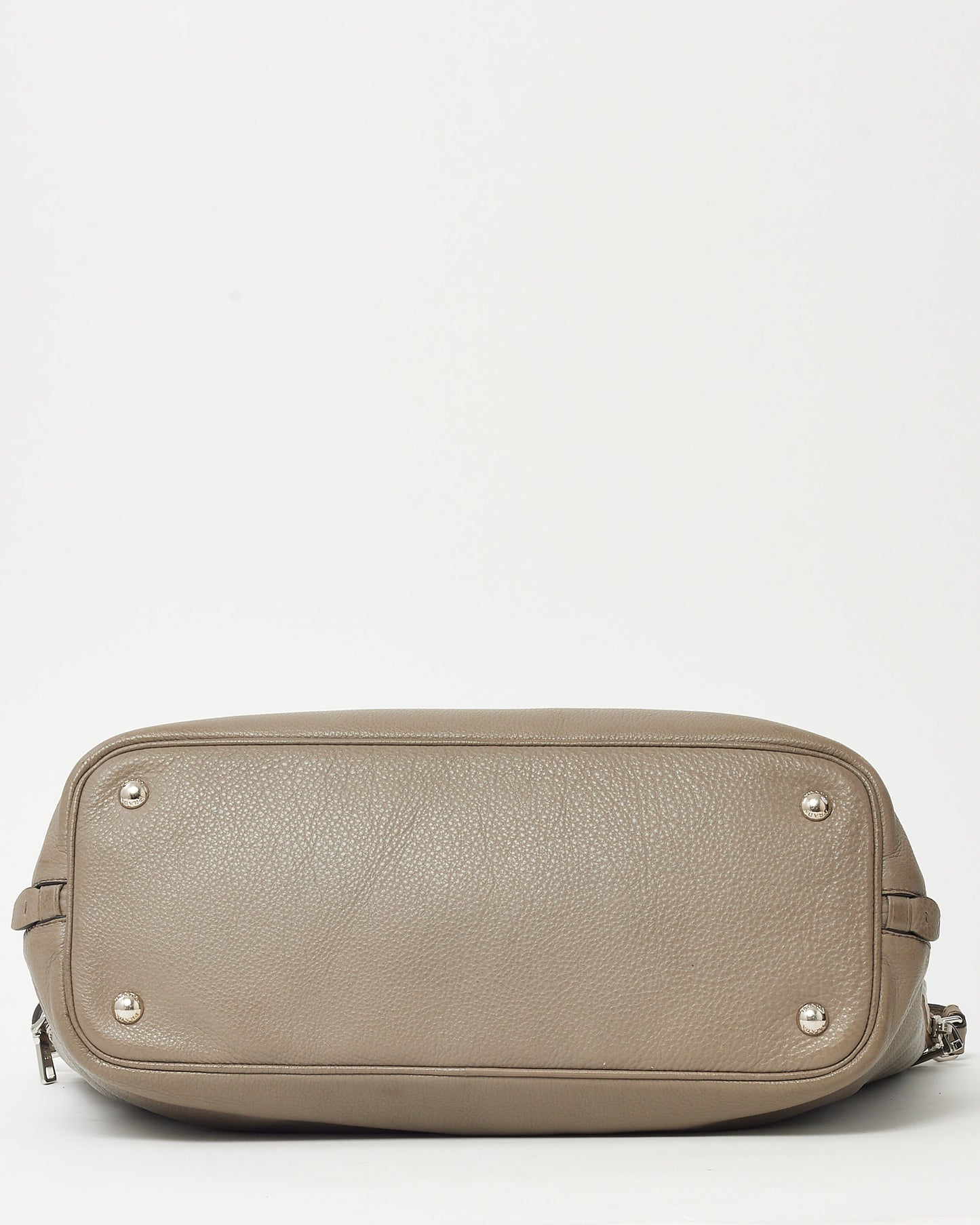 Prada Grey Black Vitello Daino Leather Large Zip Tote Bag with Strap SHW