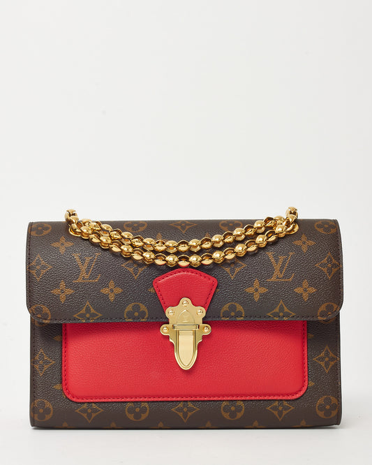 Louis Vuitton Red Leather and Monogram Canvas Victoire Chain Shoulder Bag