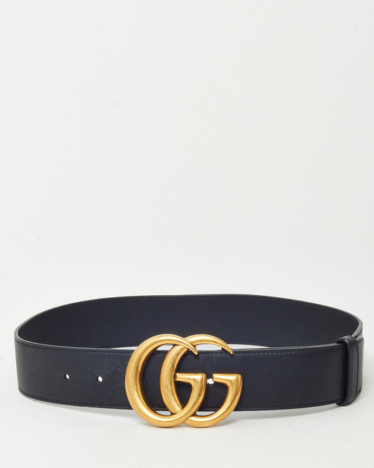 Ceinture large Gucci Marmont GG Interlocking en cuir grainé marron, bouclerie argentée - 105/42