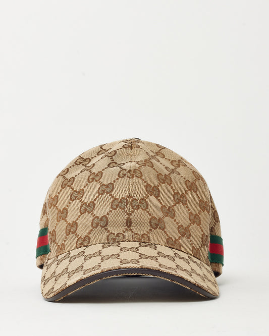 Gucci Brown & Beige Original GG Web Canvas Baseball Hat - L