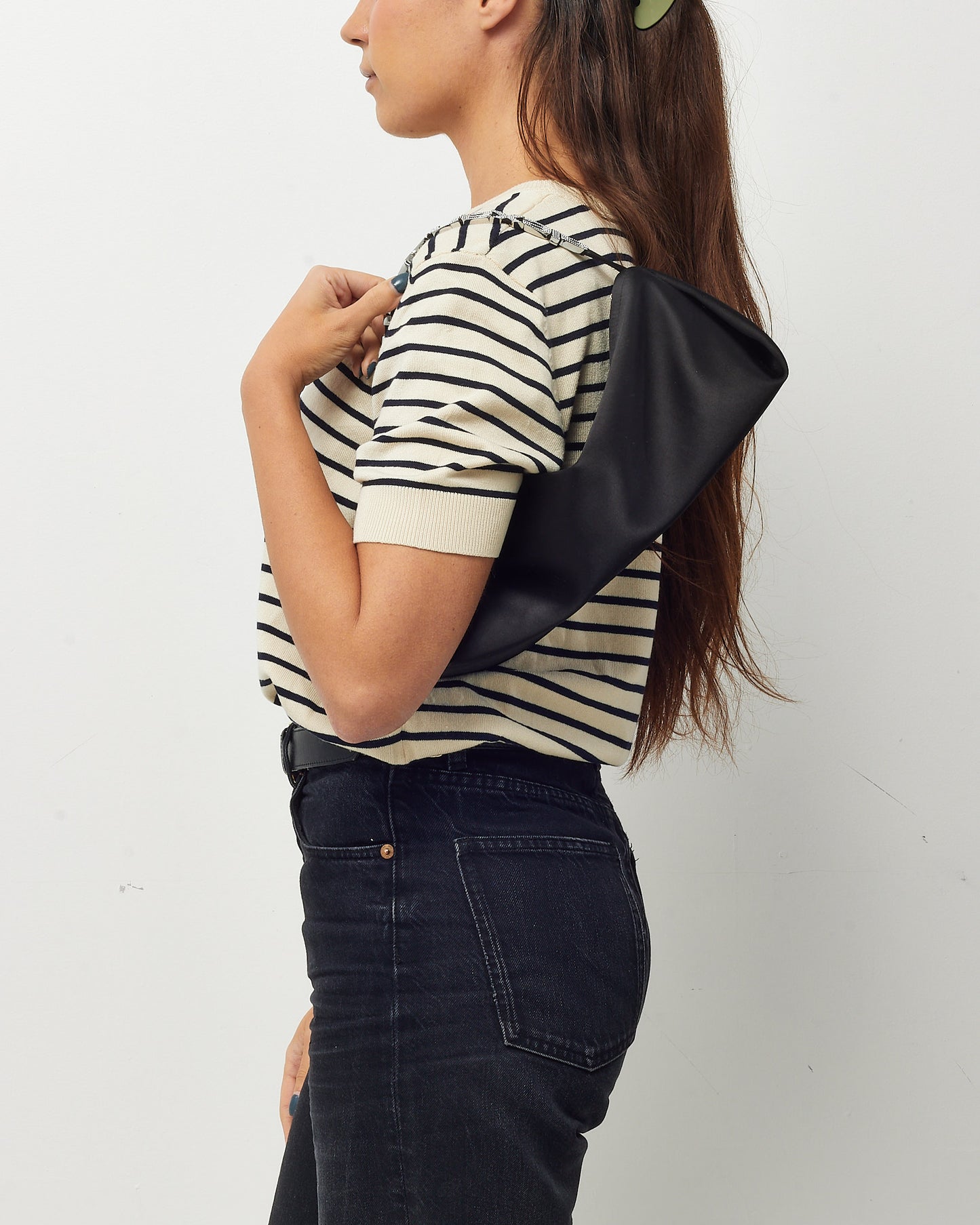 Alexander Wang Black Satin Crystal Logo Handle Marquess Micro Shoulder Bag