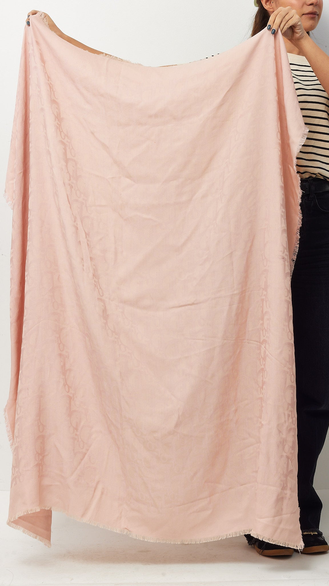 Dior Pink Monogram Logo Silk and Wool Blend Shawl Scarf