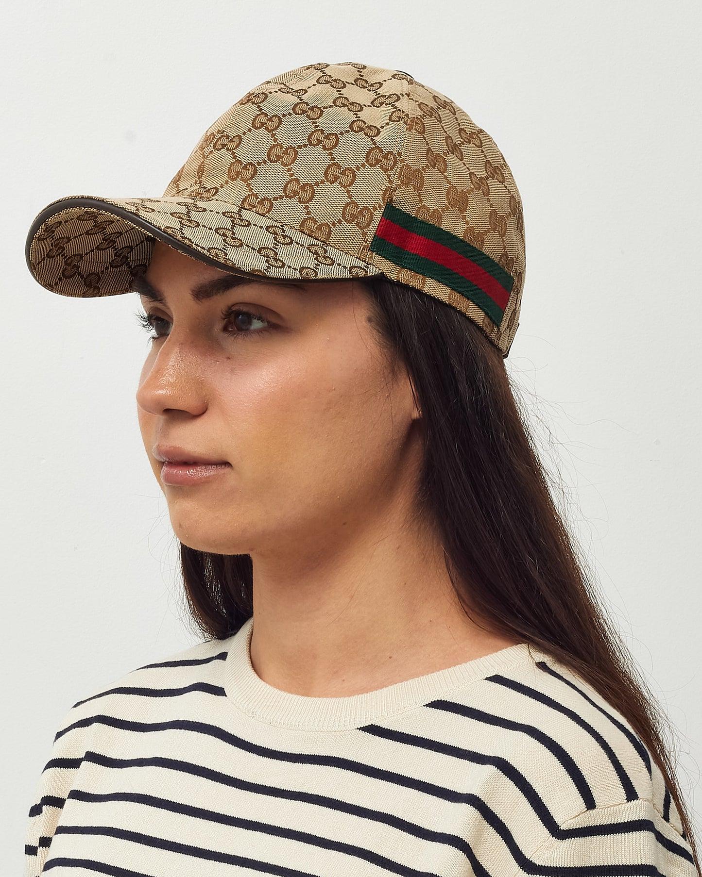 Gucci Brown & Beige Original GG Web Canvas Baseball Hat - L