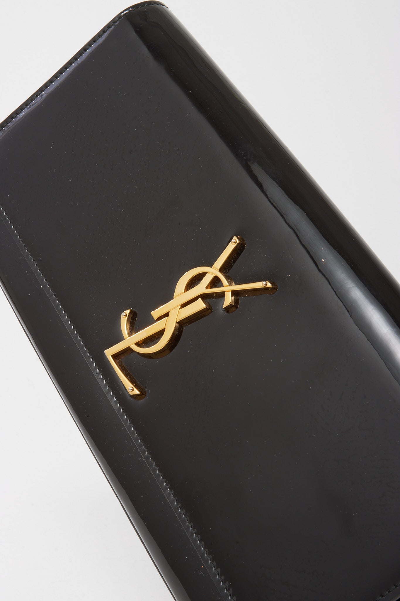 Saint Laurent Black Patent Leather GHW YSL Logo Clutch