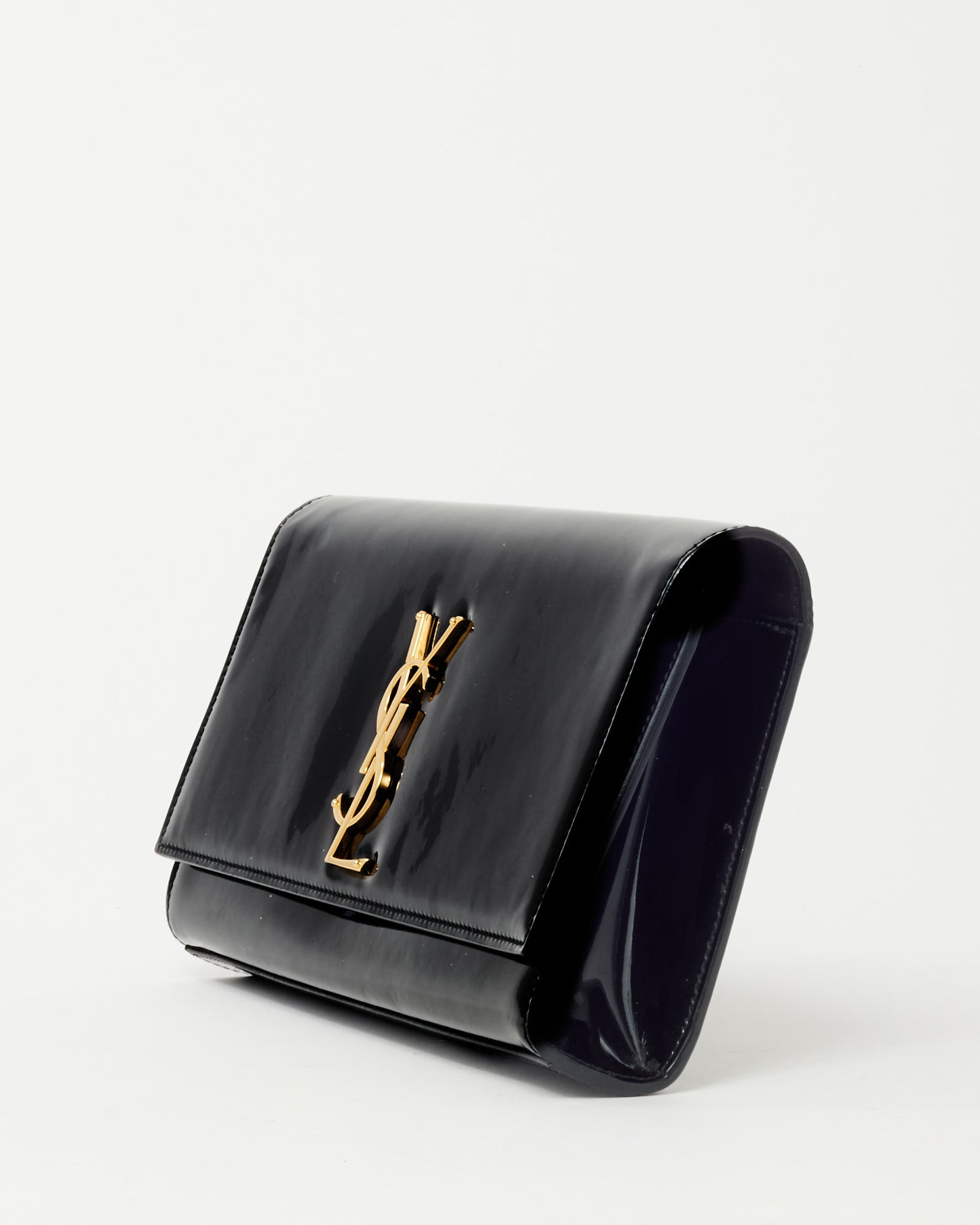Saint Laurent Black Patent Leather GHW YSL Logo Clutch