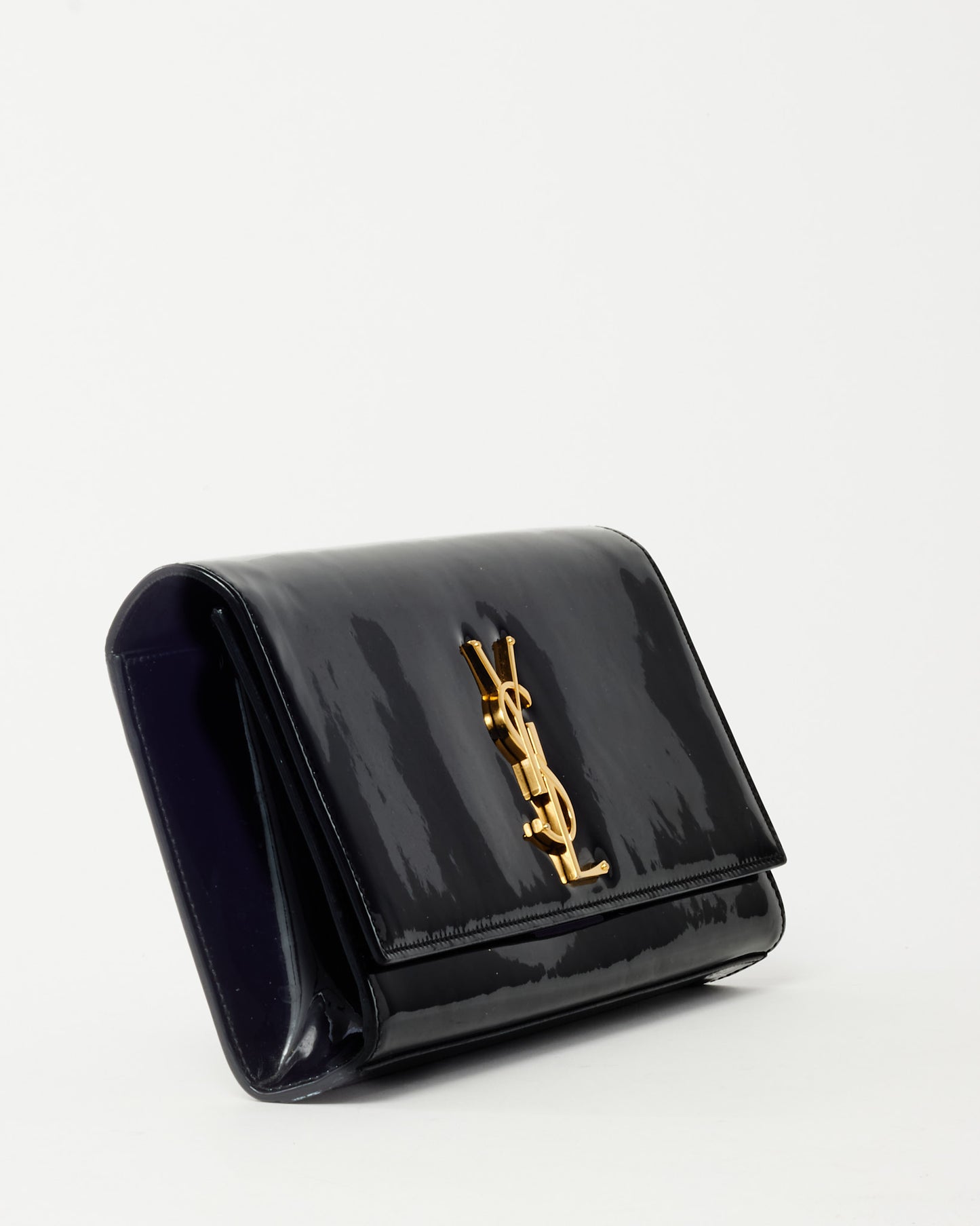 Saint Laurent Black Patent Leather GHW YSL Logo Clutch