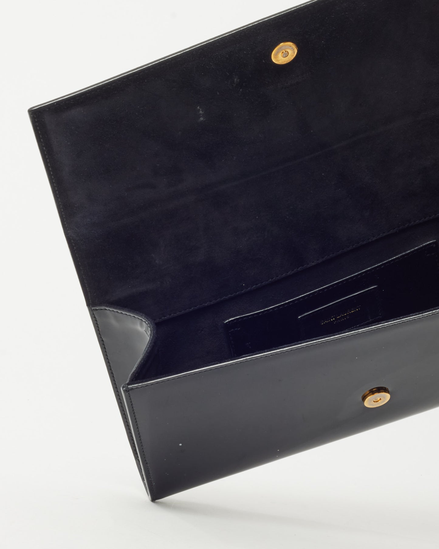 Saint Laurent Black Patent Leather GHW YSL Logo Clutch