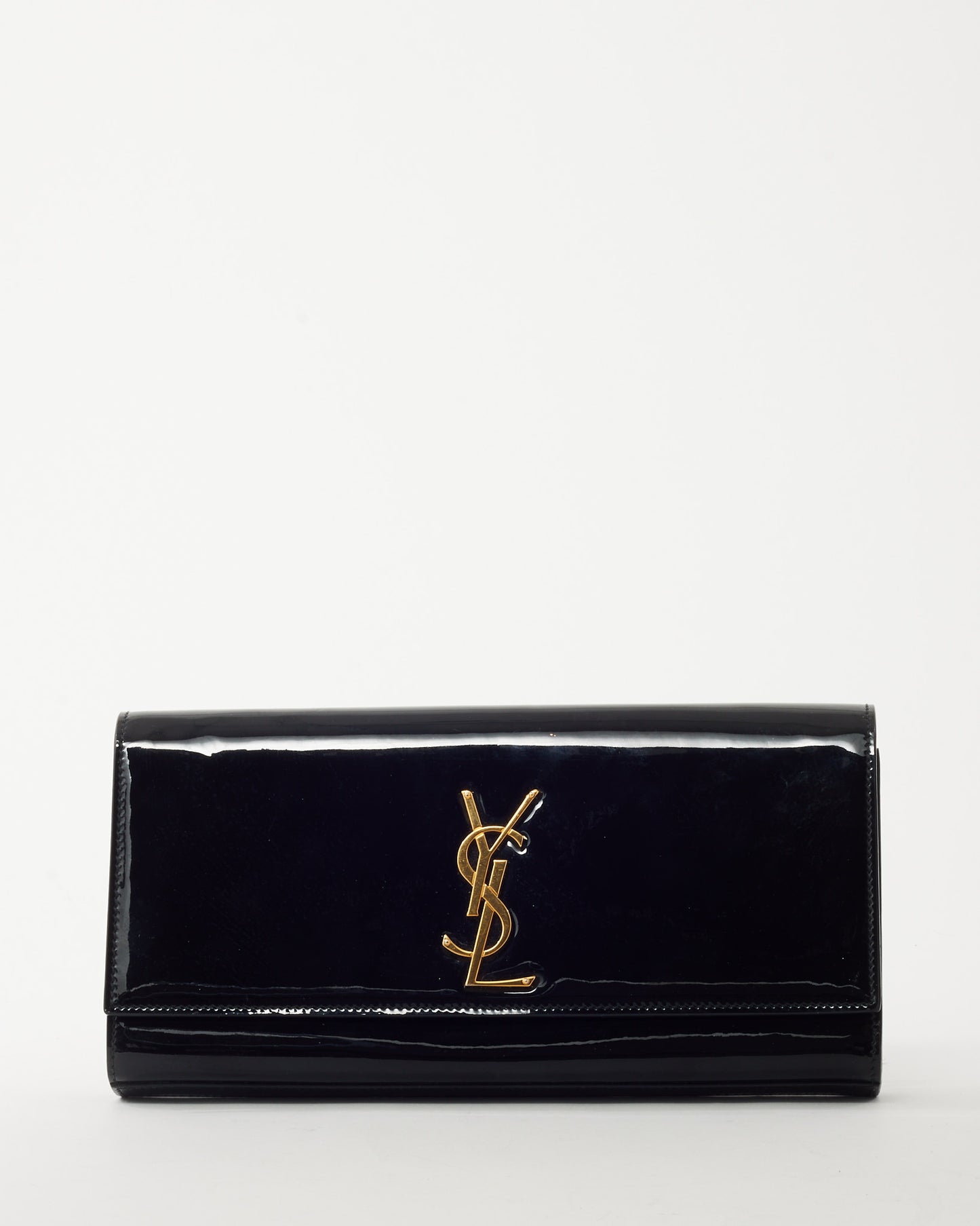 Saint Laurent Black Patent Leather GHW YSL Logo Clutch