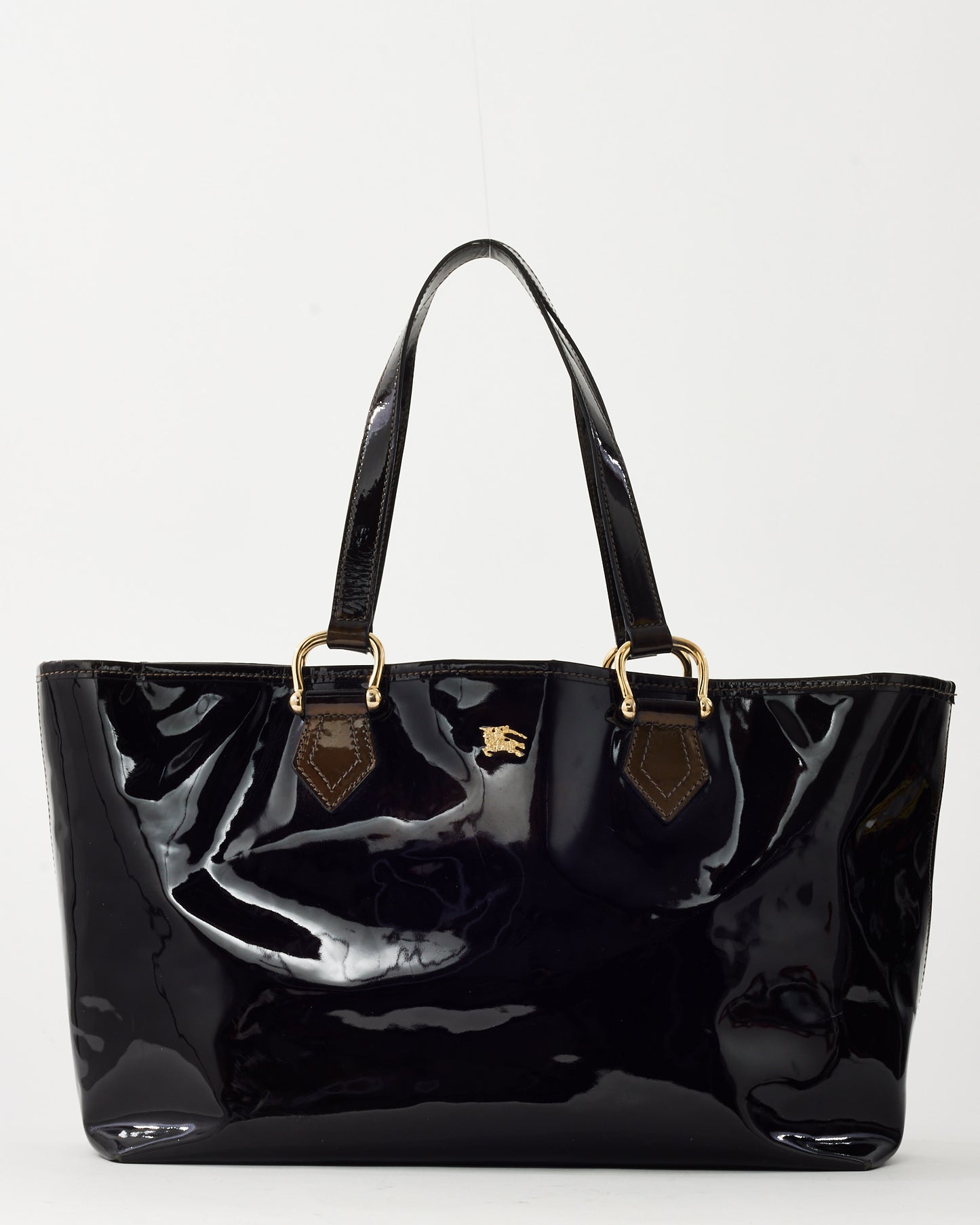 Sac cabas Burberry en cuir verni noir