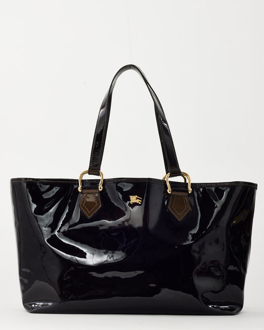 Sac cabas Burberry en cuir verni noir