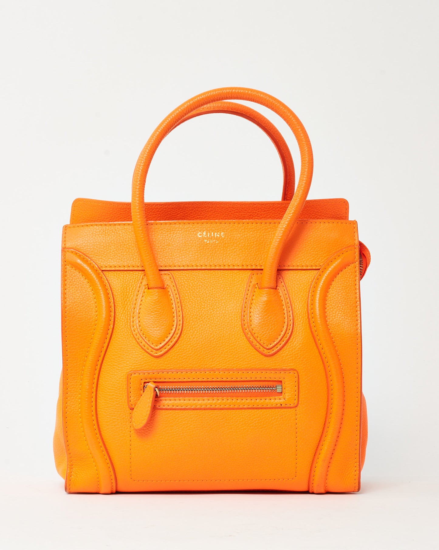 Sac cabas mini Luggage Celine en cuir grainé orange
