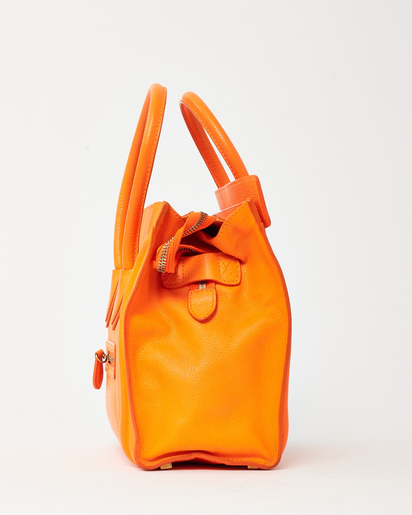 Sac cabas mini Luggage Celine en cuir grainé orange