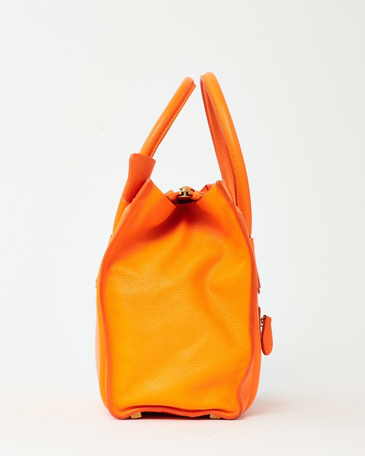 Sac cabas mini Luggage Celine en cuir grainé orange