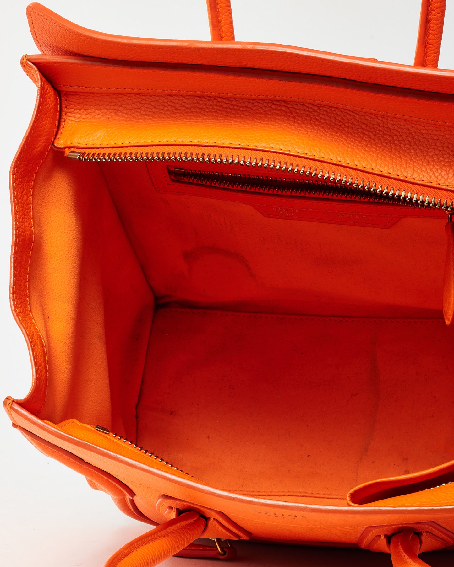 Sac cabas mini Luggage Celine en cuir grainé orange