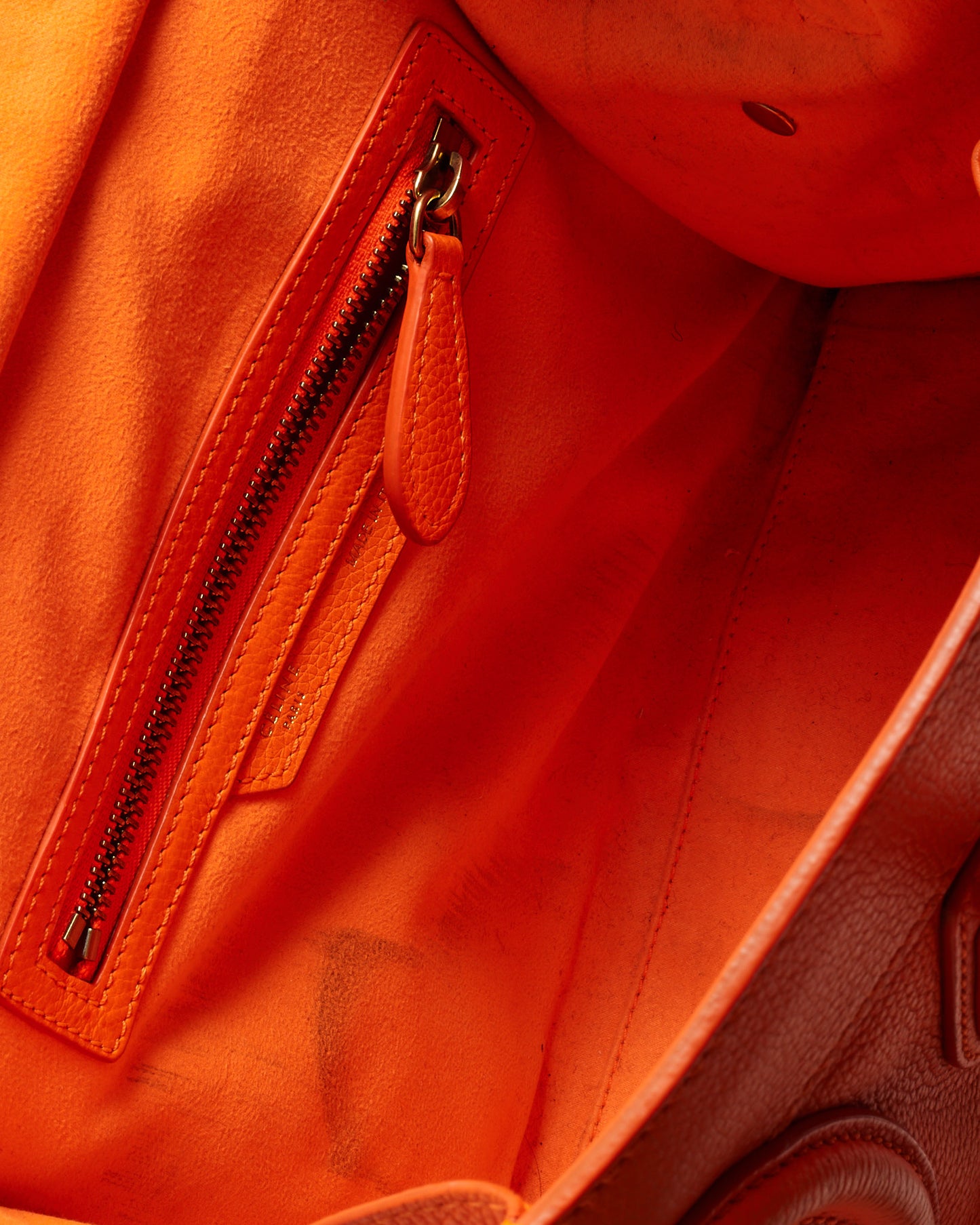 Sac cabas mini Luggage Celine en cuir grainé orange