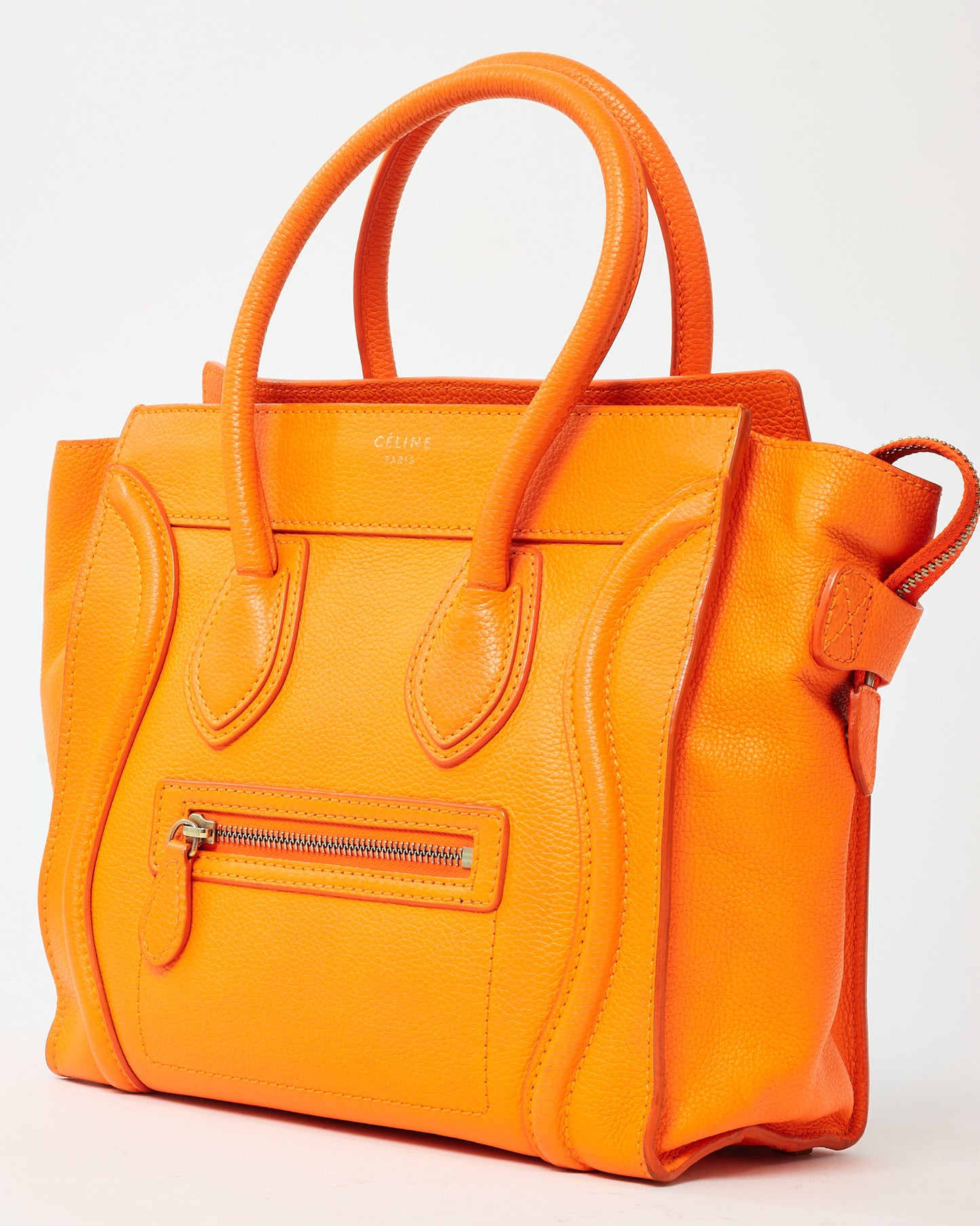 Sac cabas mini Luggage Celine en cuir grainé orange