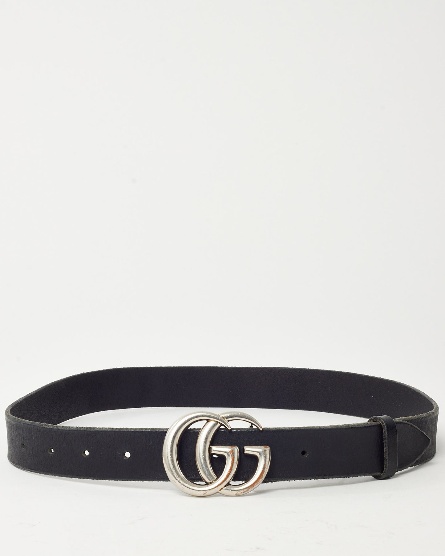 Ceinture large Gucci Marmont GG Interlocking en cuir grainé marron, bouclerie argentée - 105/42