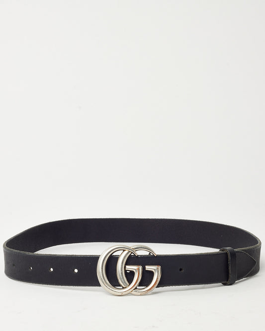 Ceinture large Gucci Marmont GG Interlocking en cuir grainé marron, bouclerie argentée - 105/42