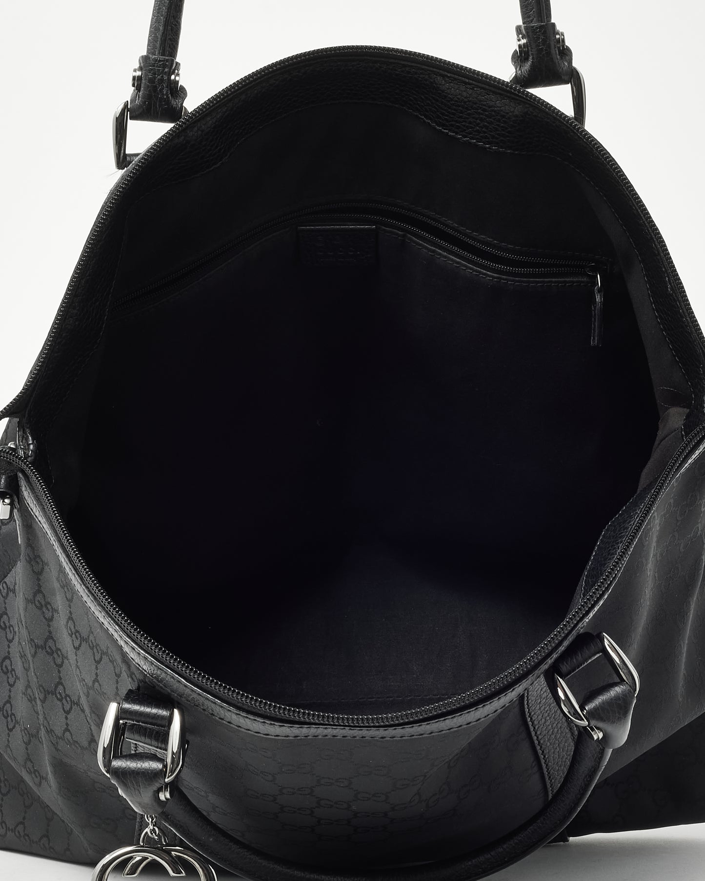 Gucci Black GG Monogram Nylon Large Dome 2Way Top Handle Bag with Strap