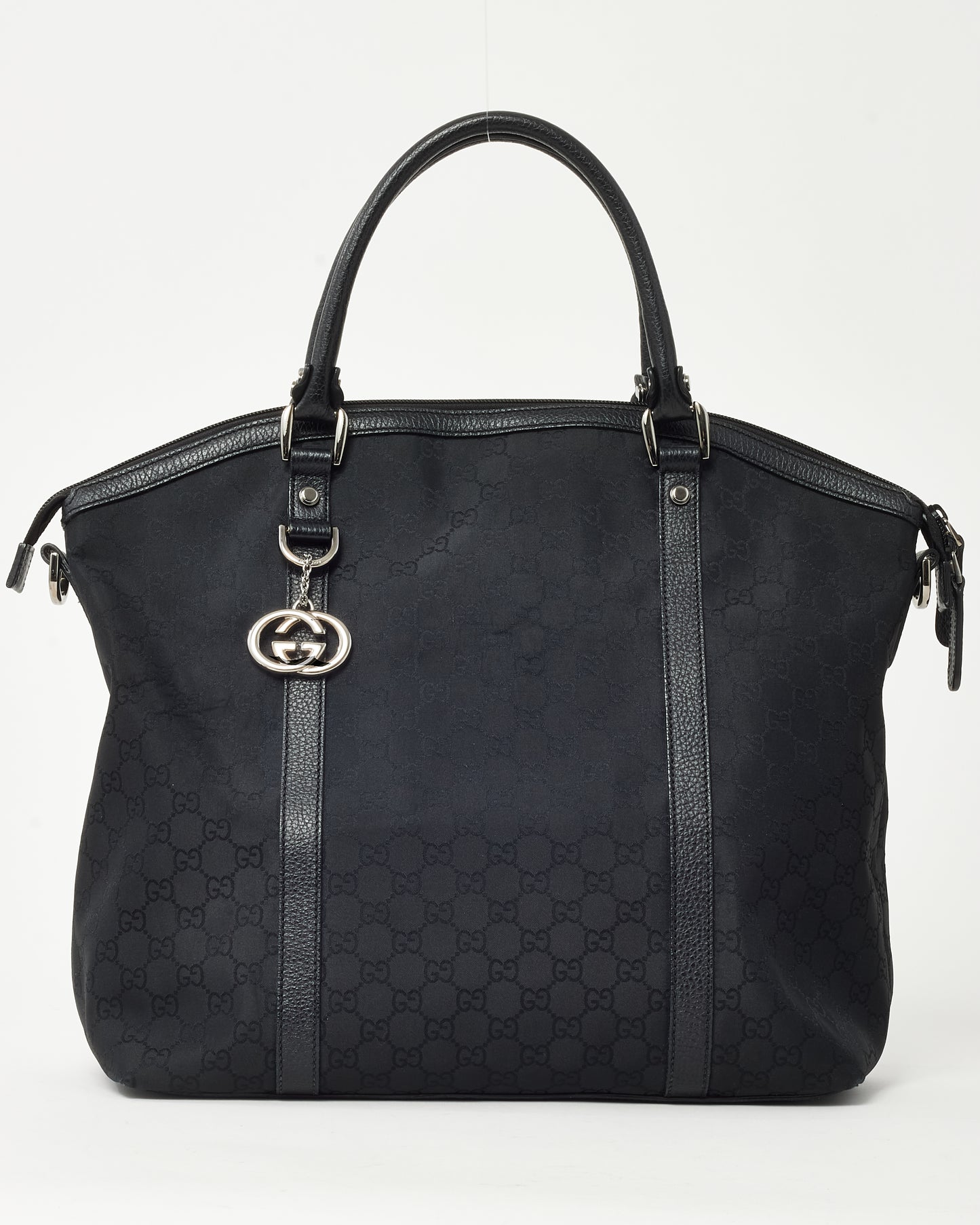 Gucci Black GG Monogram Nylon Large Dome 2Way Top Handle Bag with Strap