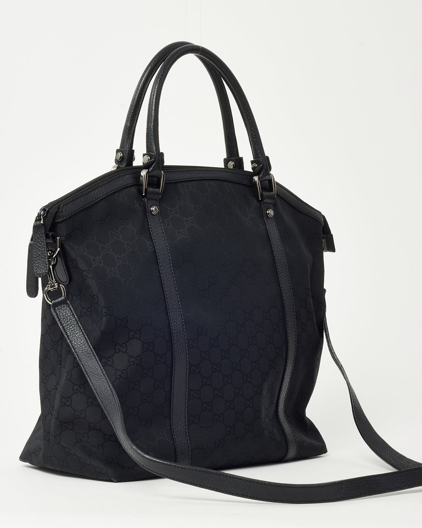 Gucci Black GG Monogram Nylon Large Dome 2Way Top Handle Bag with Strap
