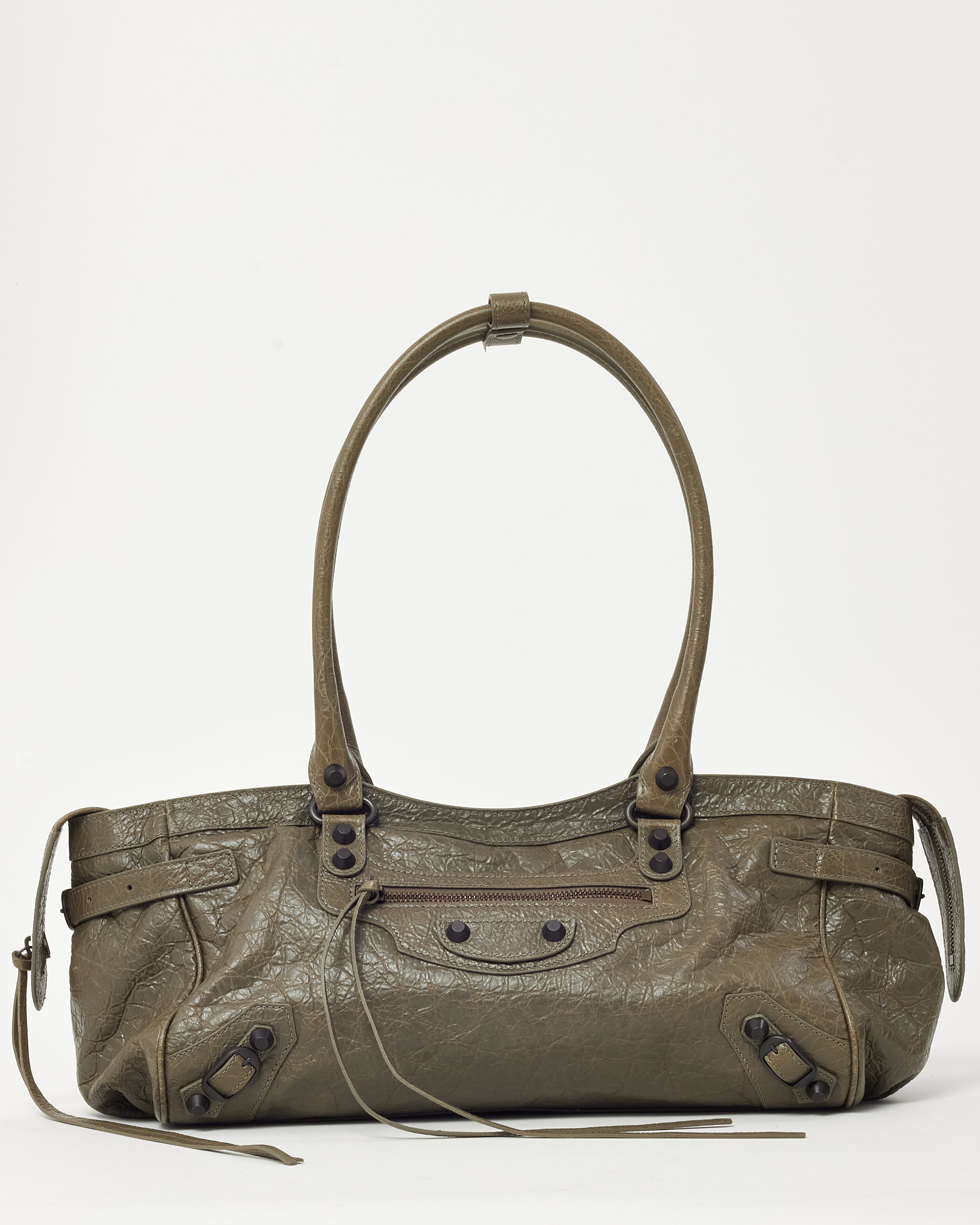 Buy Balenciaga Khaki Grey Arena Leather East-West Le City Shoulder