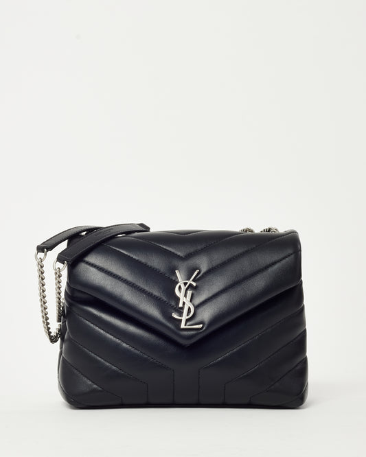 Saint Laurent Black Chevron Leather Small YSL Monogram Loulou Shoulder Bag SHW