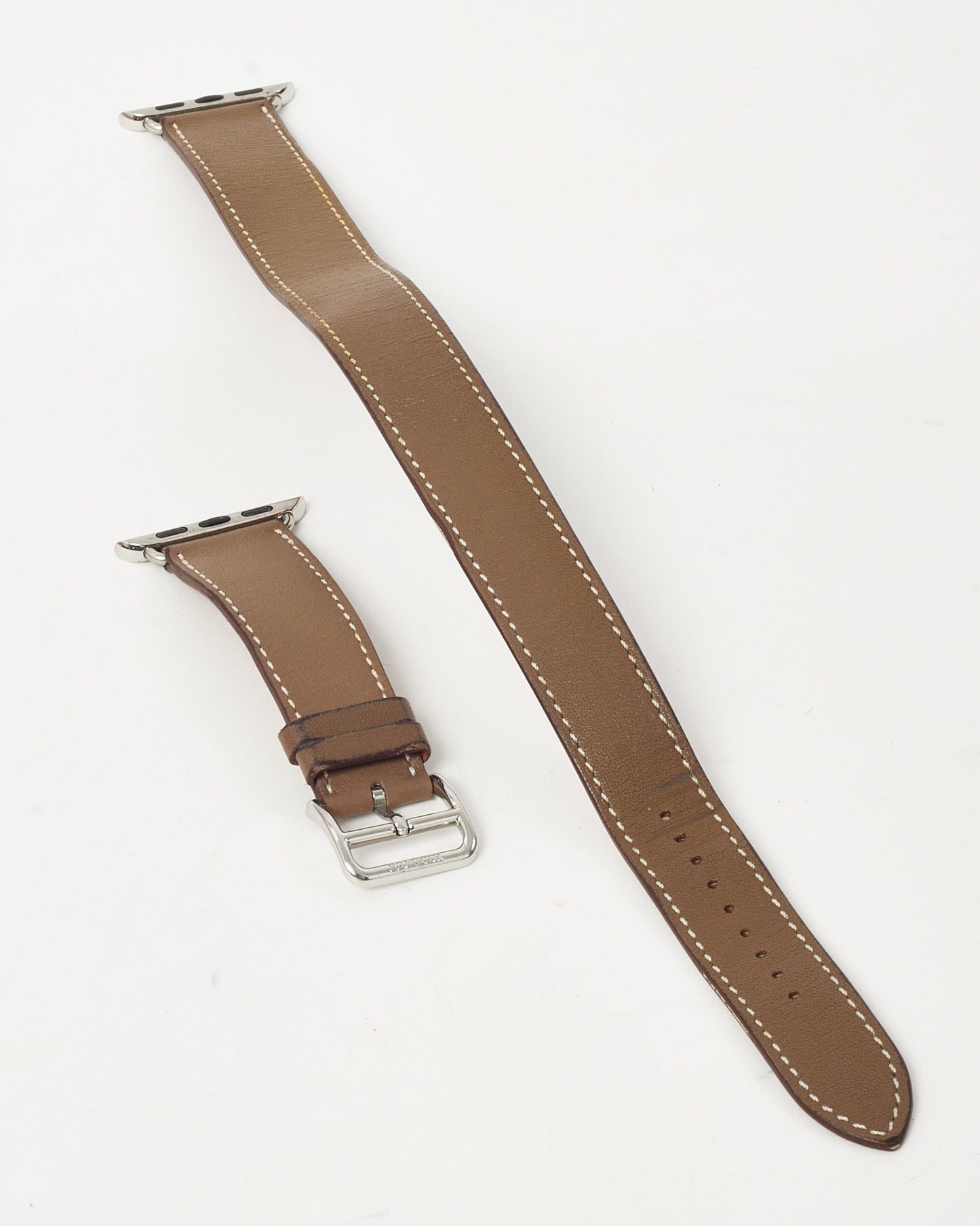 Hermès Etoupe Swift Calfskin Leather Double Tour Attelage Apple Watch Strap 38mm