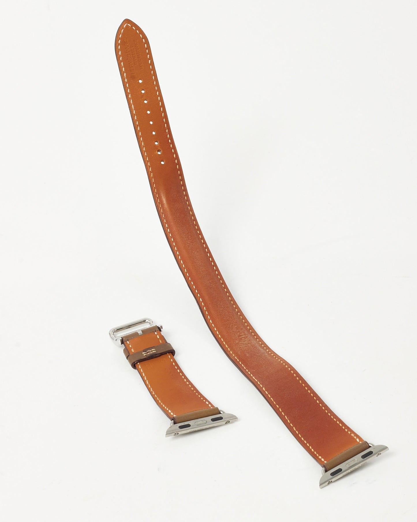 Hermès Etoupe Swift Calfskin Leather Double Tour Attelage Apple Watch Strap 38mm
