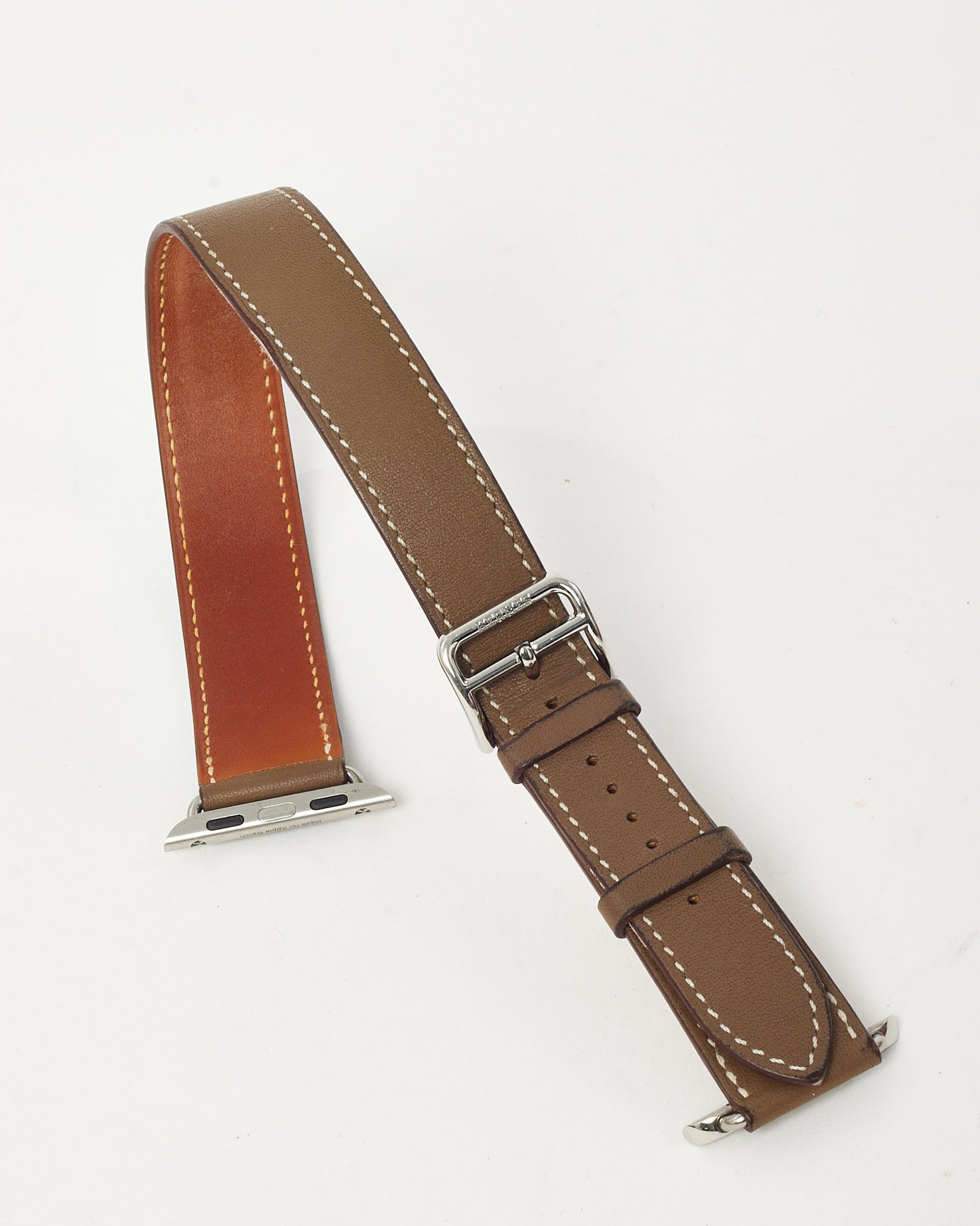 Hermès Etoupe Swift Calfskin Leather Double Tour Attelage Apple Watch Strap 38mm