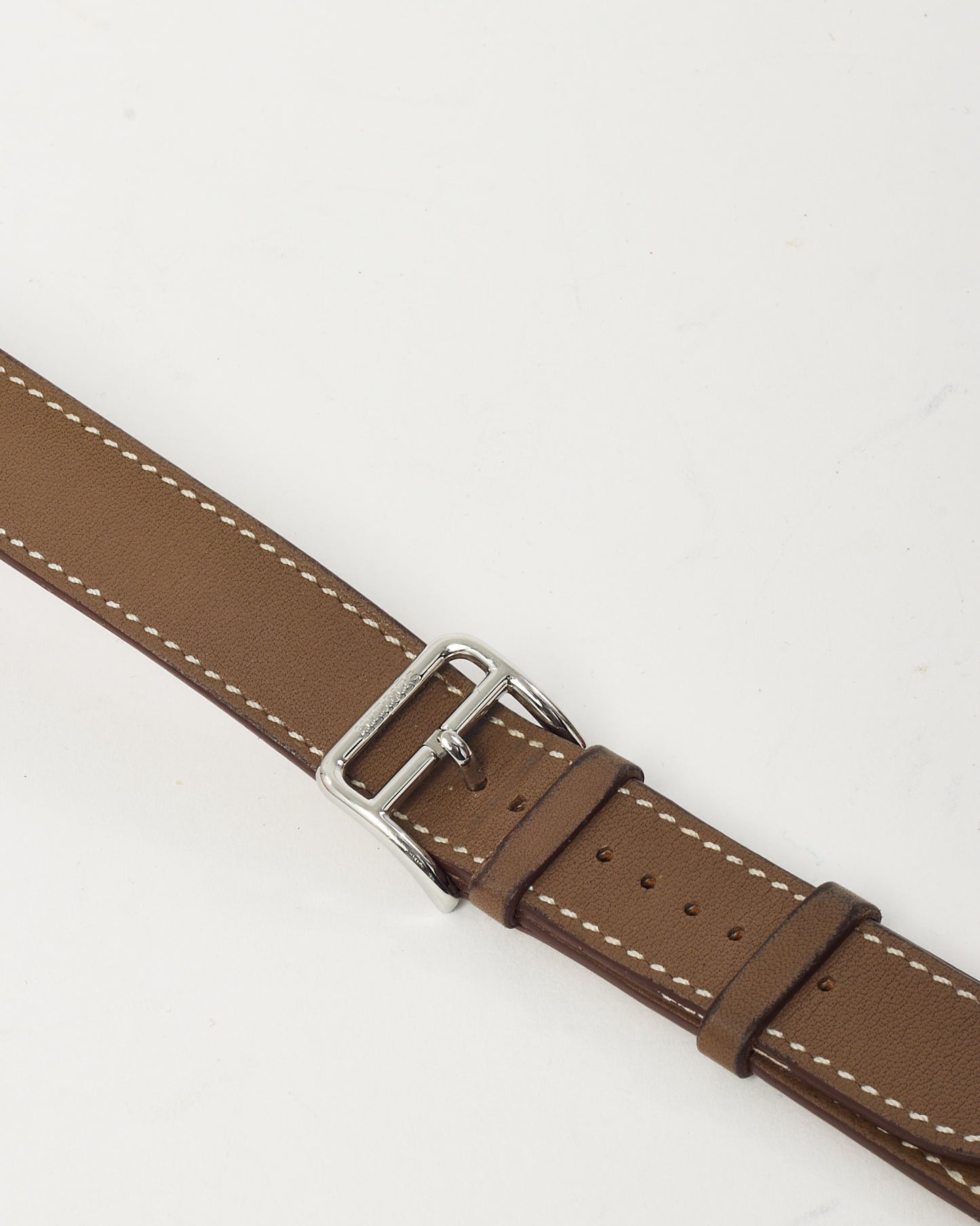 Hermès Etoupe Swift Calfskin Leather Double Tour Attelage Apple Watch Strap 38mm