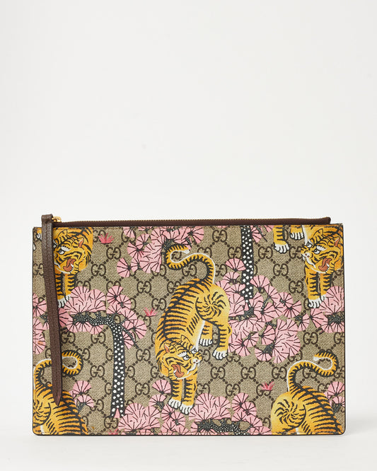 Pochette de soirée/à dragonne Gucci en cuir grainé noir avec mors 1955 doré