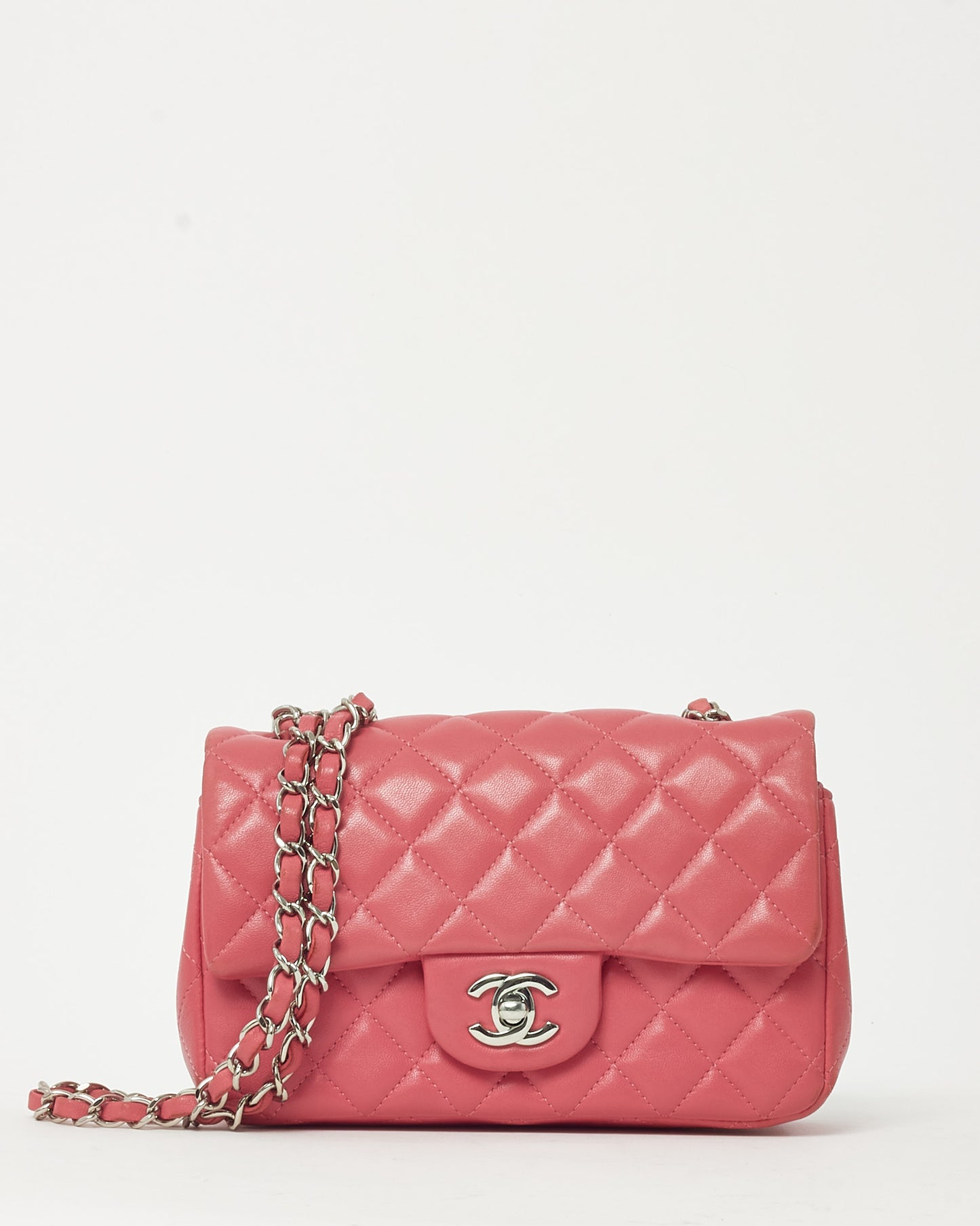 Chanel Pink Lambskin Leather Mini Rectangular Flap Bag SHW