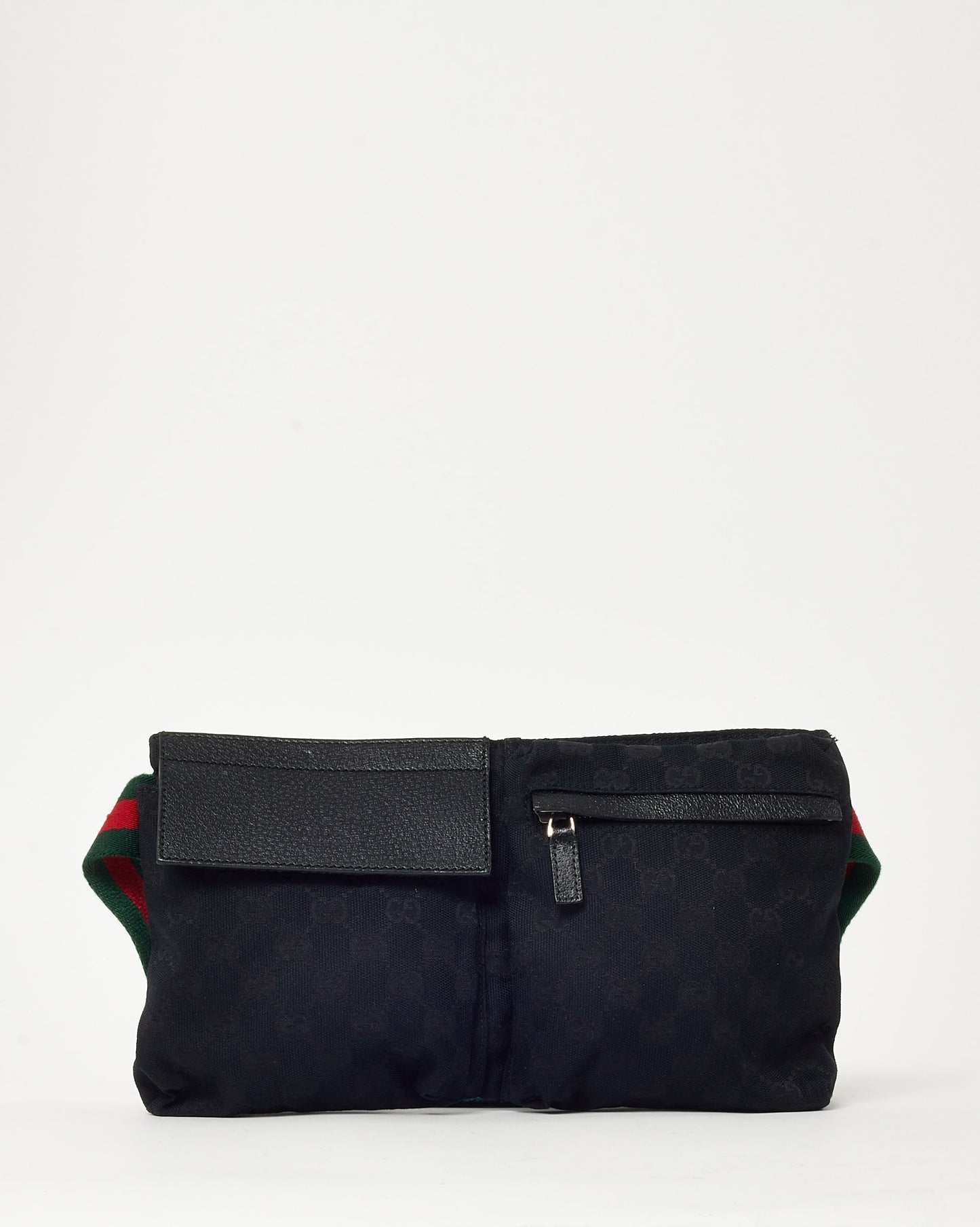 Gucci Black Monogram GG Canvas Double Pocket Belt Bag