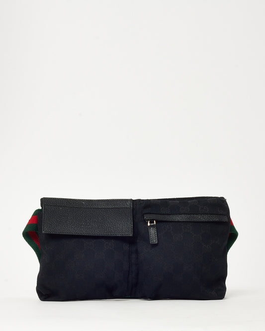 Gucci Black Monogram GG Canvas Double Pocket Belt Bag