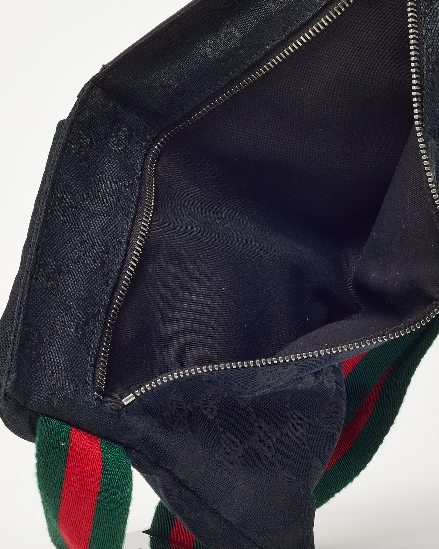 Gucci Black Monogram GG Canvas Double Pocket Belt Bag