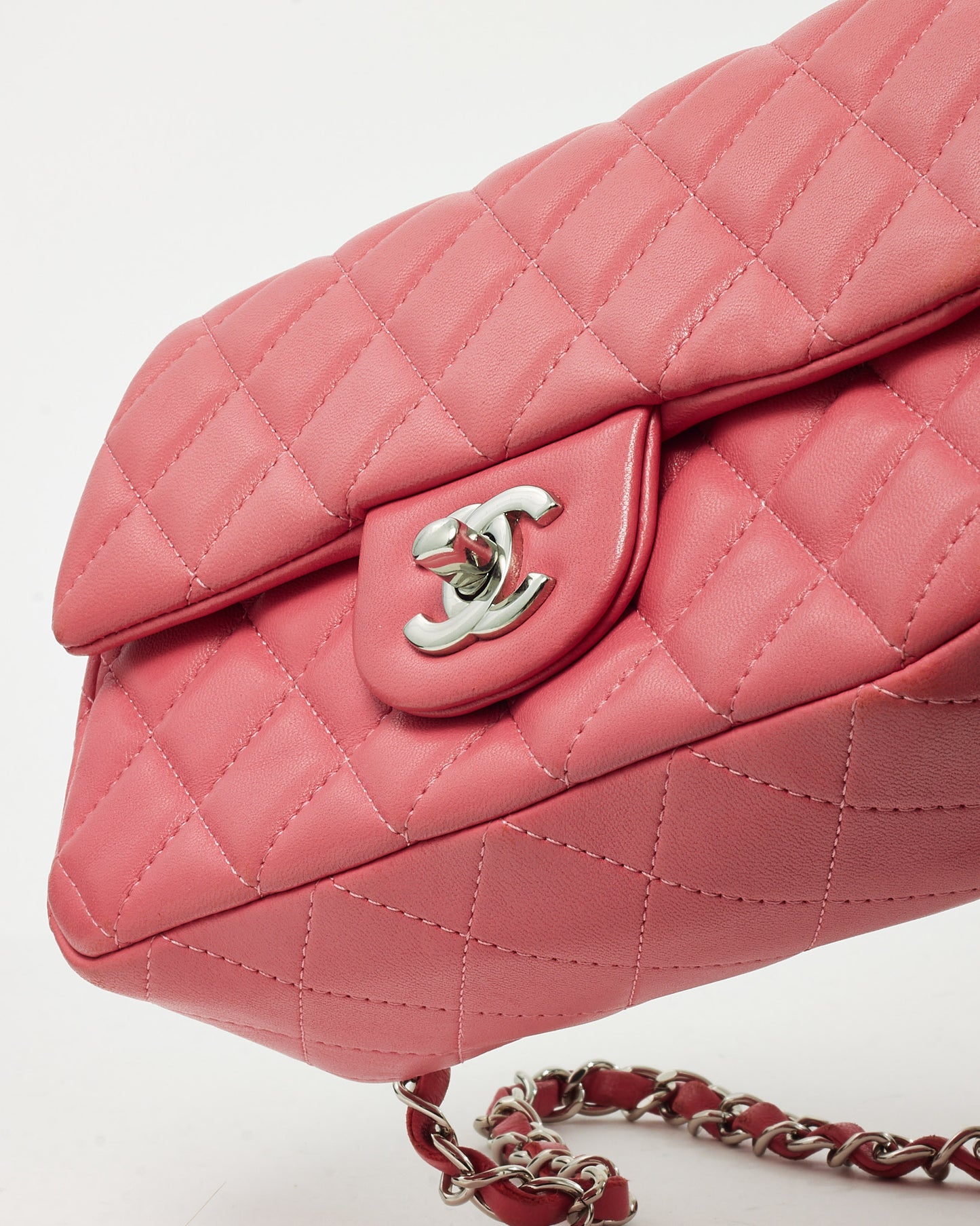 Chanel Pink Lambskin Leather Mini Rectangular Flap Bag SHW