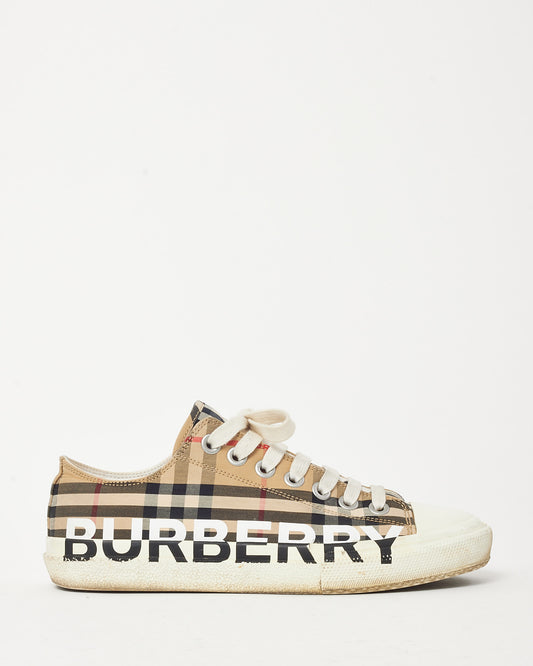 Baskets basses en toile Burberry pour homme, couleur beige Nova Check - US 7 HOMME