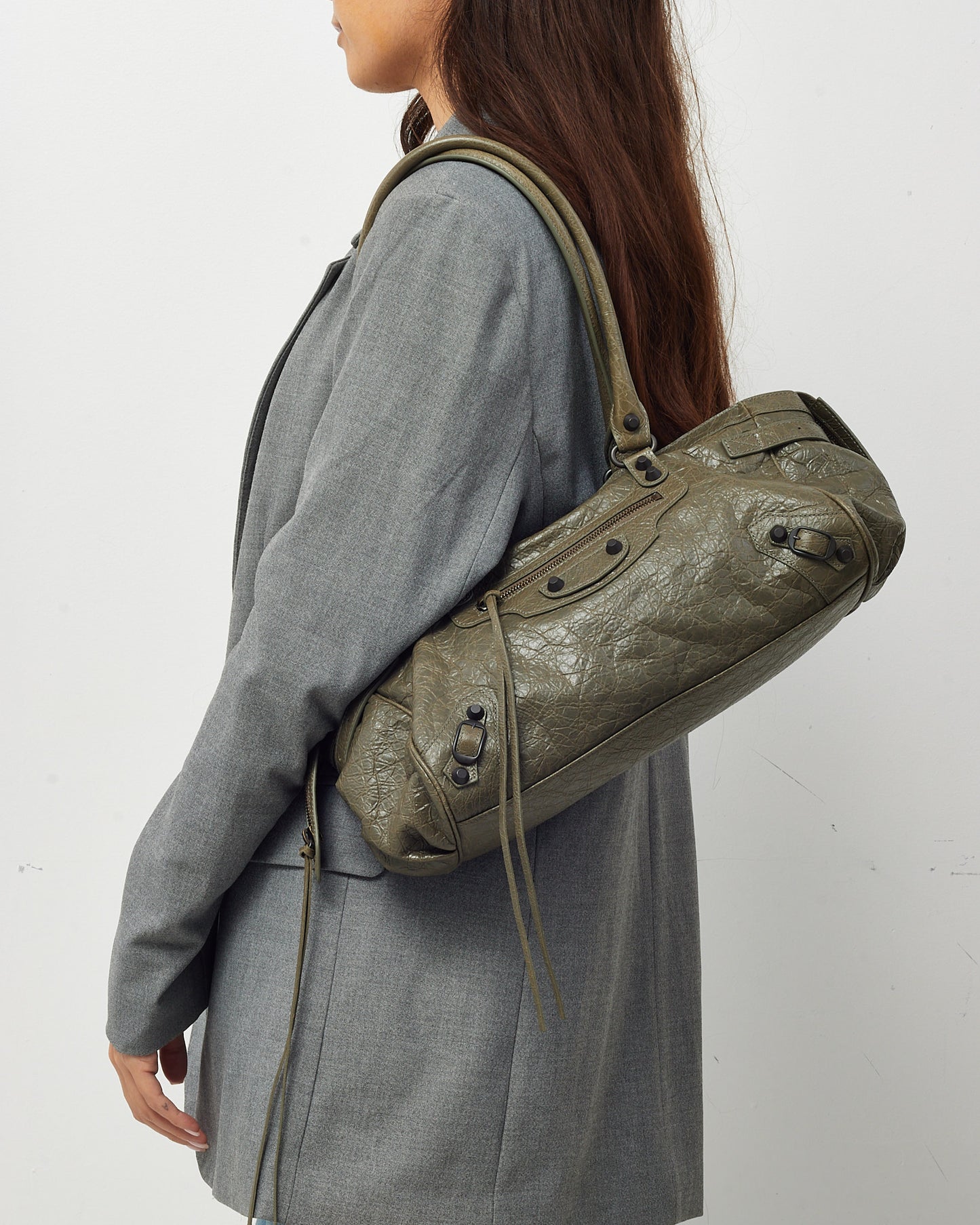 Sac Balenciaga Classic Mini City en cuir gris métallisé