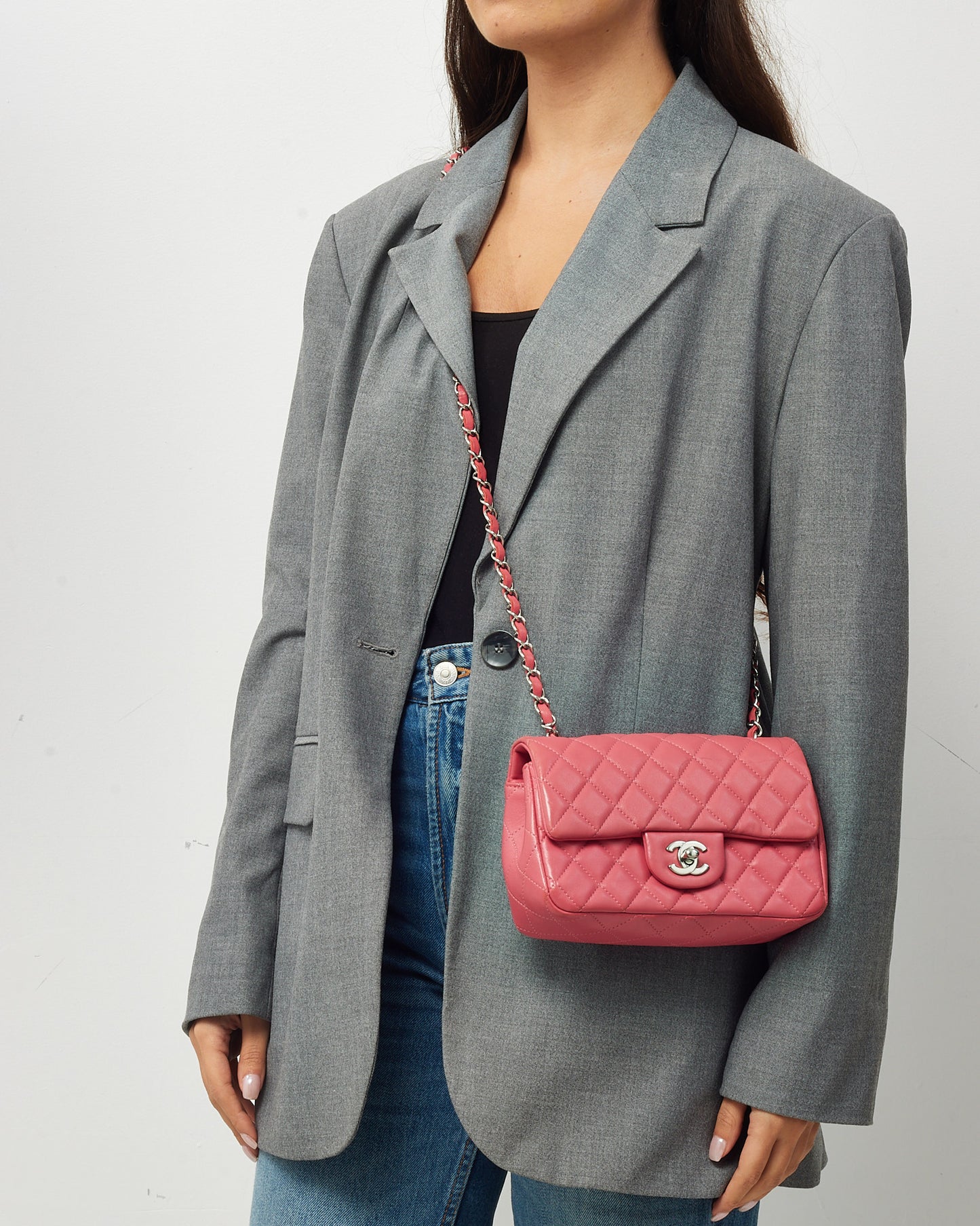 Chanel Pink Lambskin Leather Mini Rectangular Flap Bag SHW