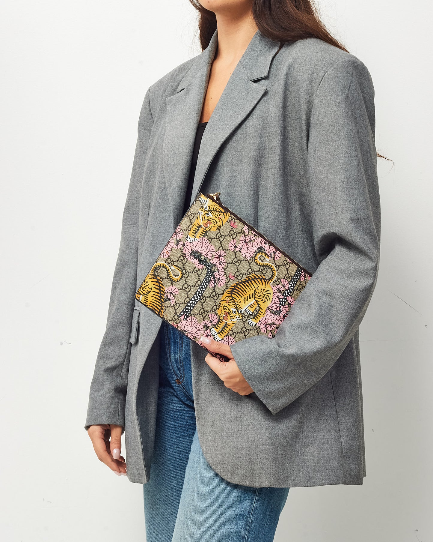 Pochette de soirée/à dragonne Gucci en cuir grainé noir avec mors 1955 doré