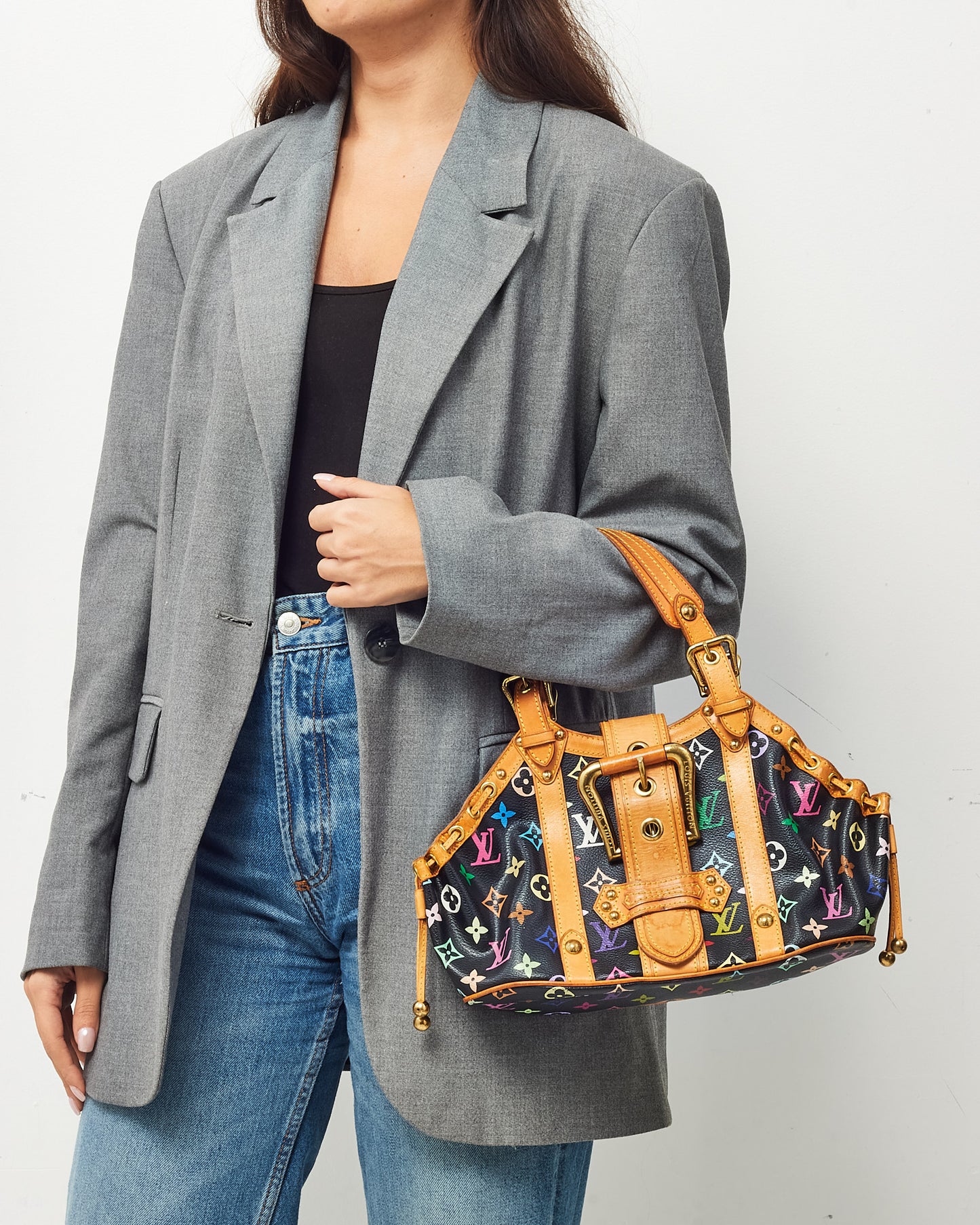 Louis Vuitton Black Multicolore Monogram Coated Canvas Takashi Murakami Theda GM Top Handle Bag