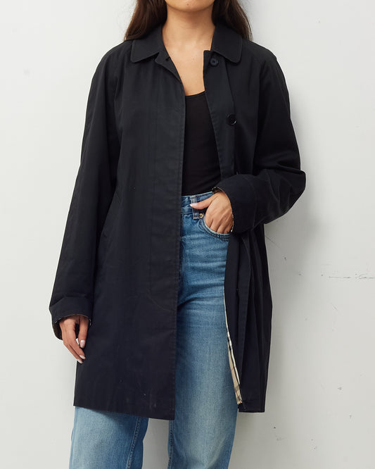 Trench-coat mi-long ceinturé en gabardine bleu marine Burberry - Taille S